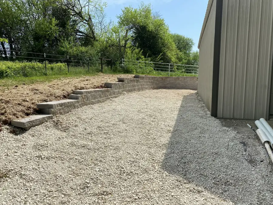 Block steps along a gravel pad, Strafford, MO