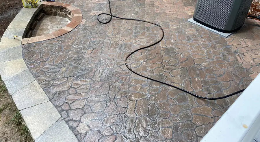 Paver patio built around a fire pit, Strafford, MO